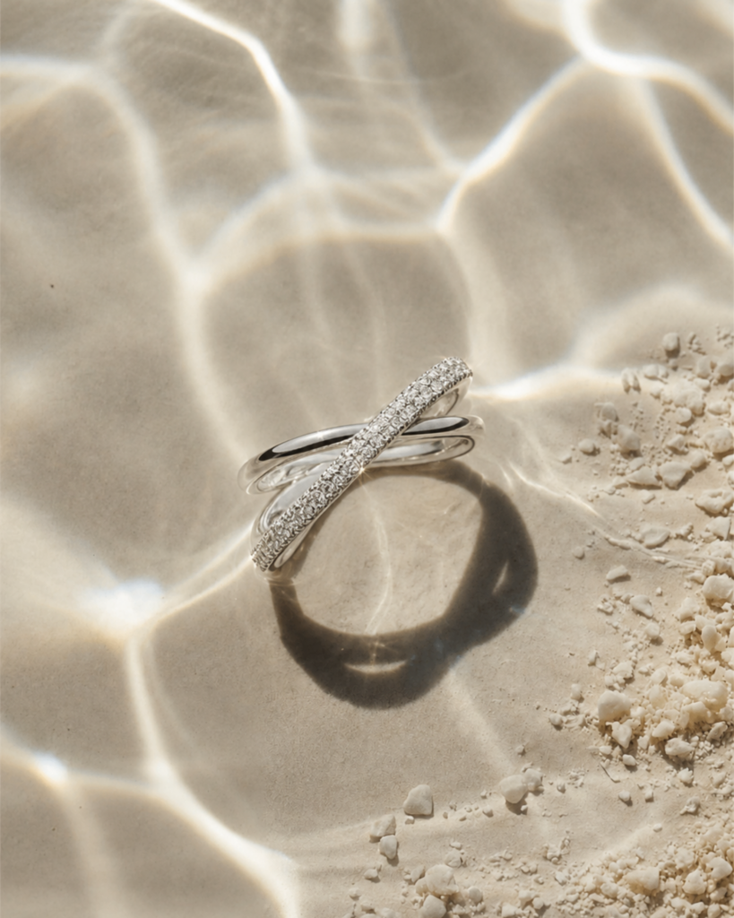 Crossed Lines Ring - Silver US Size 8